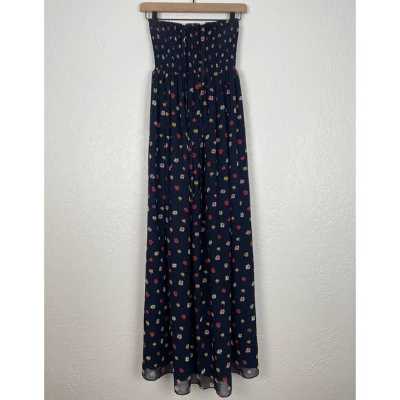 Madewell Navy Blue Floral Halter Smocked Maxi Dress Kimono Floral Deep Indigo XS - Picture 3 of 6